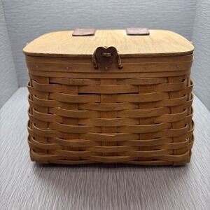 Vintage Gerald E Henn Workshops Picnic Basket Lidded Swing Handle Handwoven